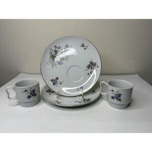 VTG Royal Geoffrey Fine China Just Violets Snack Plate & Cup Made Japan Set Of 2